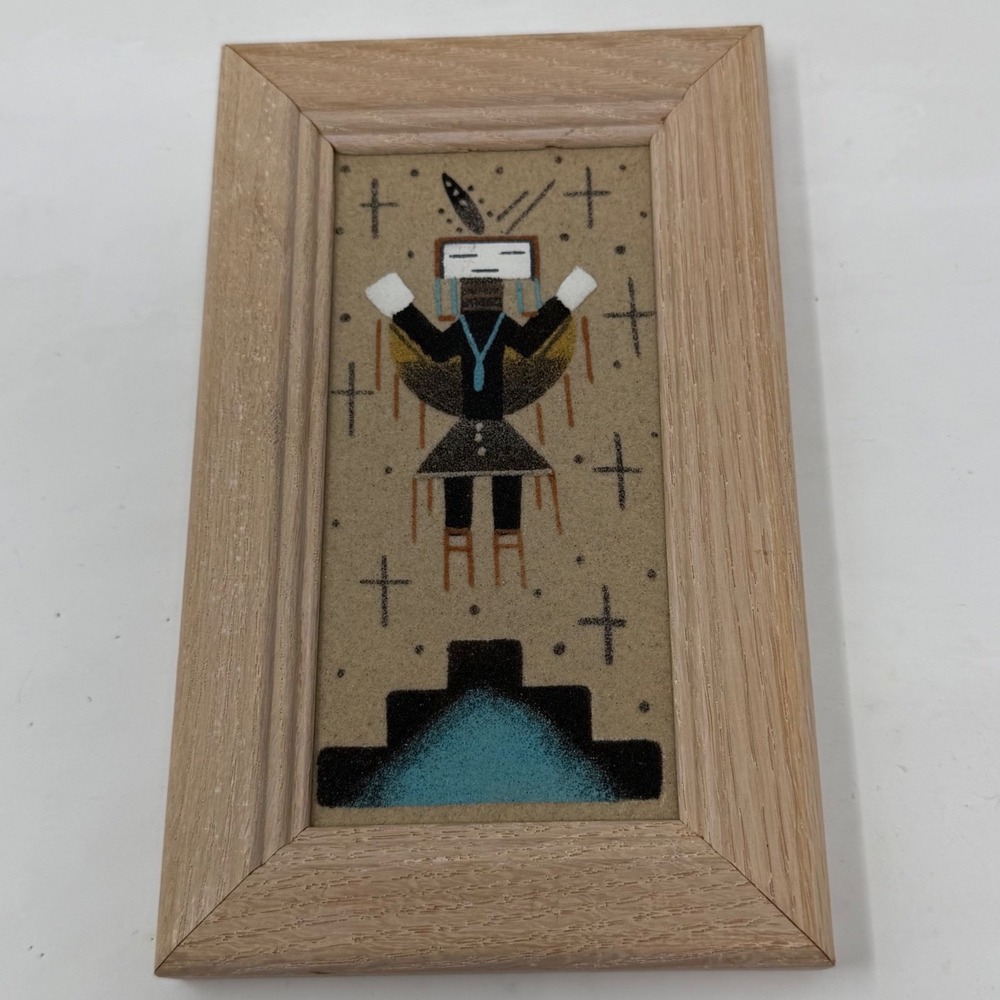 Navajo Sand Art Butterfly Yei Signed L Price Framed Sandpainting 7.5x4.5